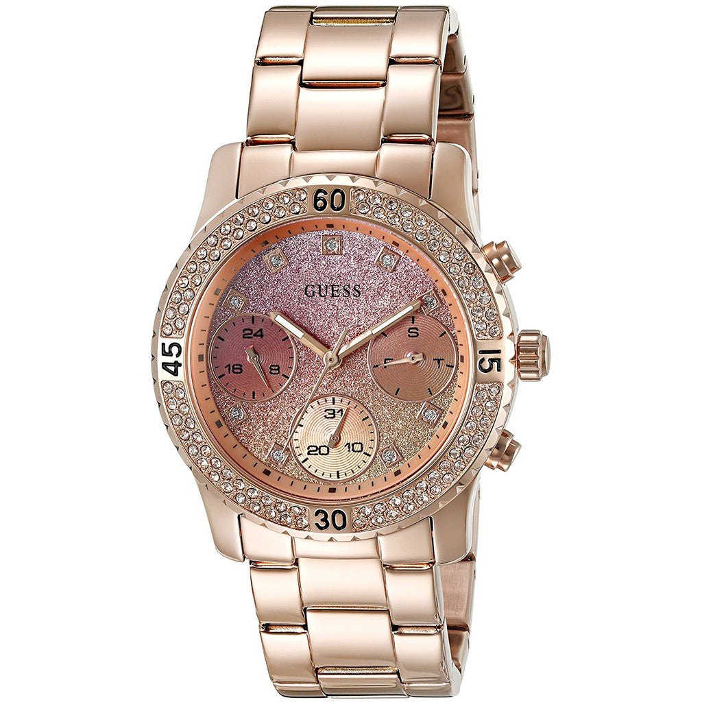 Guess Confetti Pink Dial Rose Gold Steel Strap Watch For Women - W0774L3 Buy Now By Guess