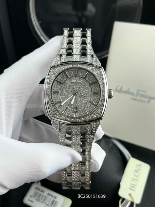 Bulova Phantom Swarovski Crystal Pave Silver Dial Silver Steel Strap Watch for Men - 98B296 Buy Now By Bulova