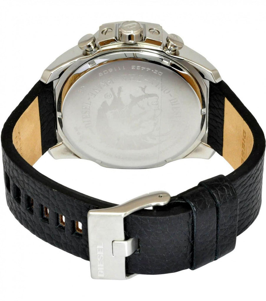 Diesel Mega Chief Chronograph Blue Dial Black Leather Strap Watch For Men - DZ4423 Buy Now By Diesel