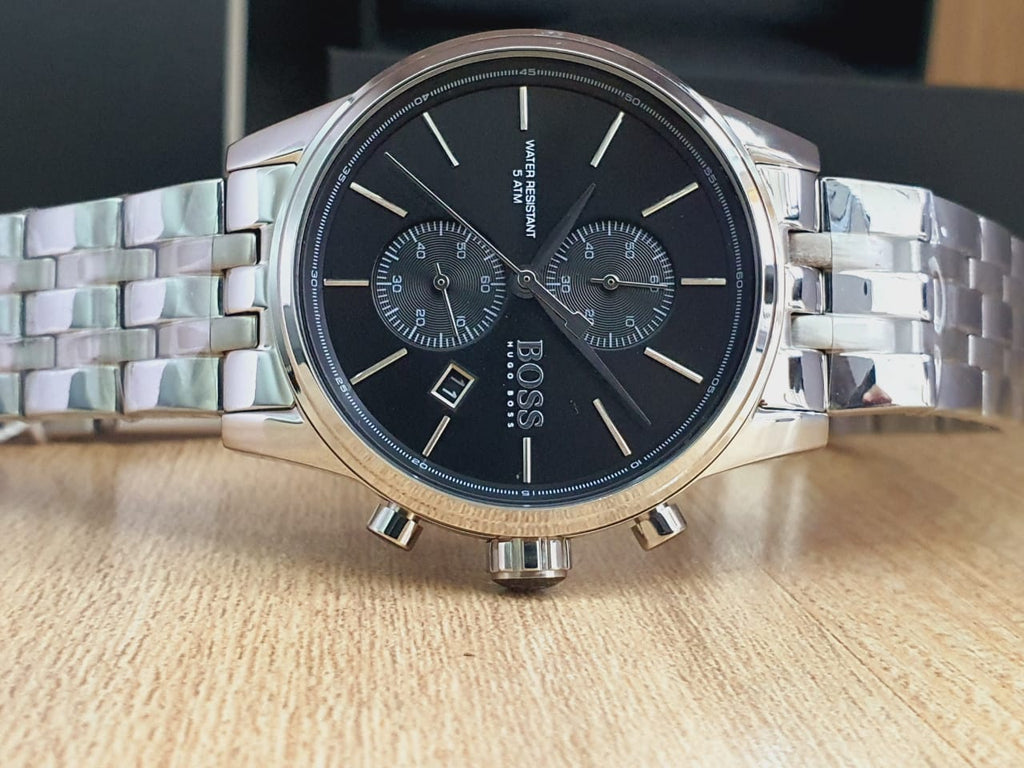 Hugo Boss Jet Black Dial Silver Steel Strap Watch for Men - 1513383 Buy Now By Hugo Boss