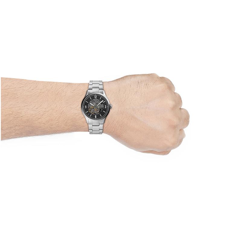 Fossil Forrester Automatic Skeleton Black Dial Silver Steel Strap Watch for Men - ME3180 Buy Now By Fossil