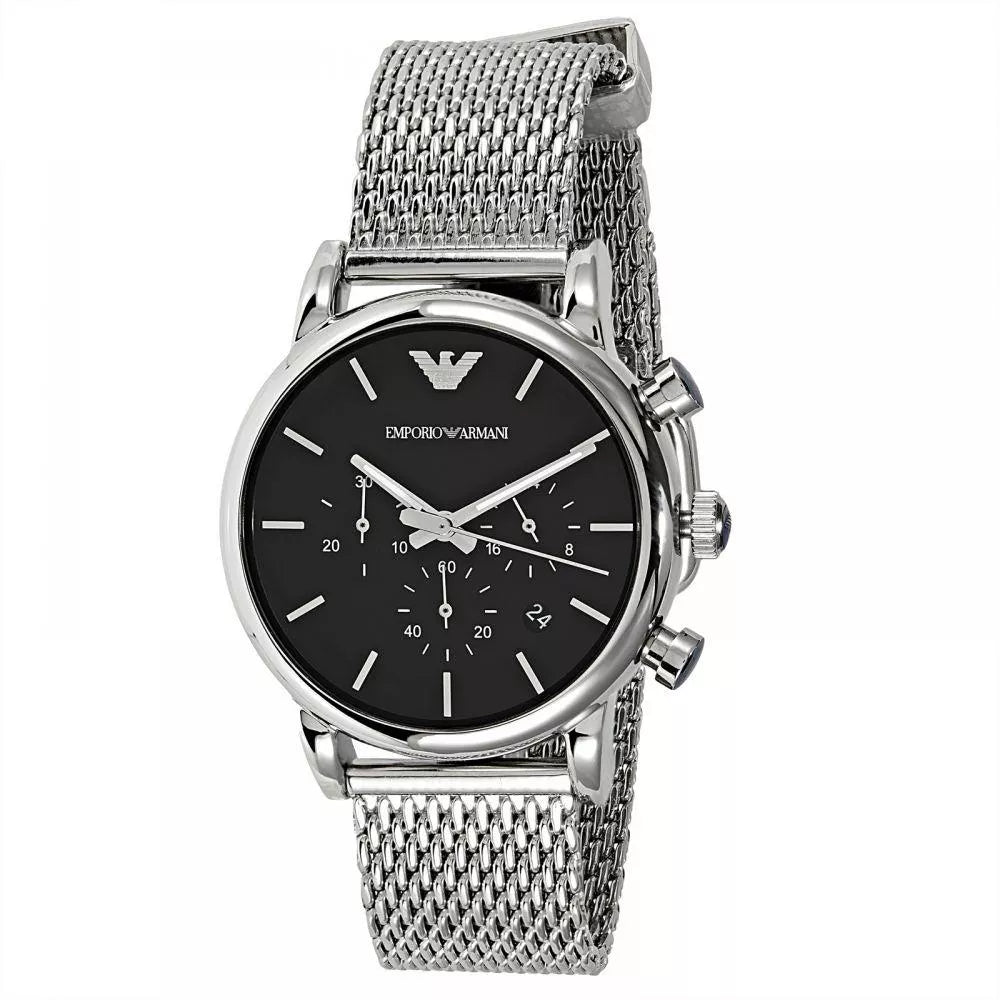 Emporio Armani Luigi Chronograph Black Dial Silver Mesh Bracelet Watch For Men - AR1811 Buy Now By Emporio Armani