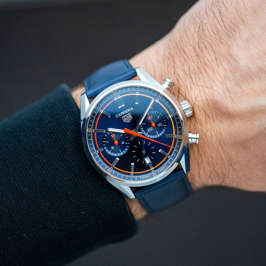 Tag Heuer Carrera Chronograph Blue Dial Blue Leather Strap Watch for Men - CBN201D.FC6543 Buy Now By Tag Heuer