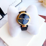Gucci Interlocking G Gold Black Dial Black Leather Strap Unisex Watch - YA133326 Buy Now By Gucci