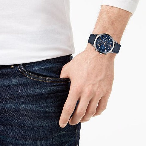 Emporio Armani Renato Chronograph Blue Dial Black Leather Strap Watch For Men - AR11216 Buy Now By Emporio Armani
