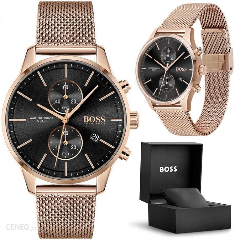 Hugo Boss Associate Black Dial Rose Gold Mesh Bracelet Watch for Men - 1513806 Buy Now By Hugo Boss