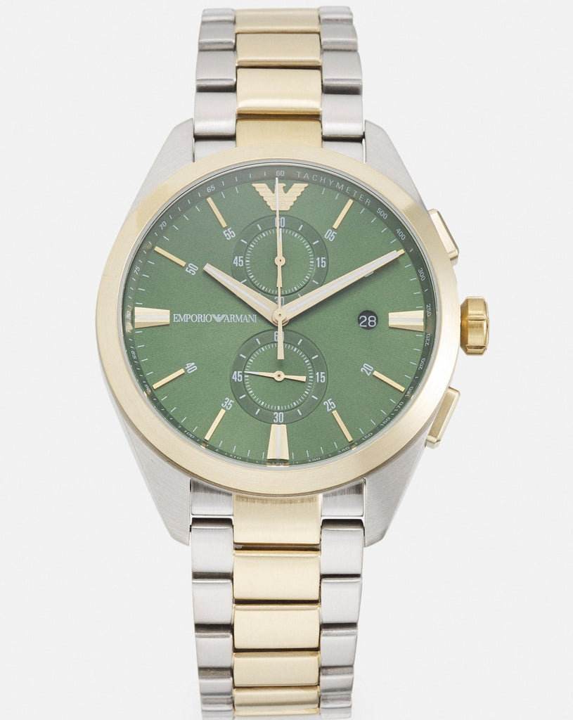 Emporio Armani Claudio Chronograph Green Dial Two Tone Steel Strap Watch For Women - AR11511 Buy Now By Emporio Armani