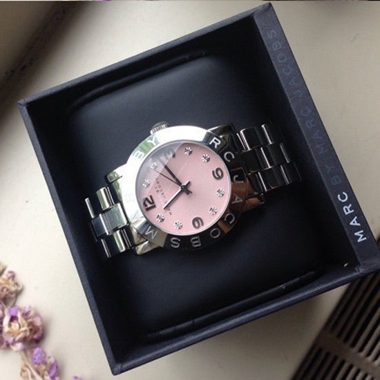 Marc Jacobs Amy Life Pink Dial Silver Steel Strap Watch for Women - MBM3300 Buy Now By Marc Jacobs