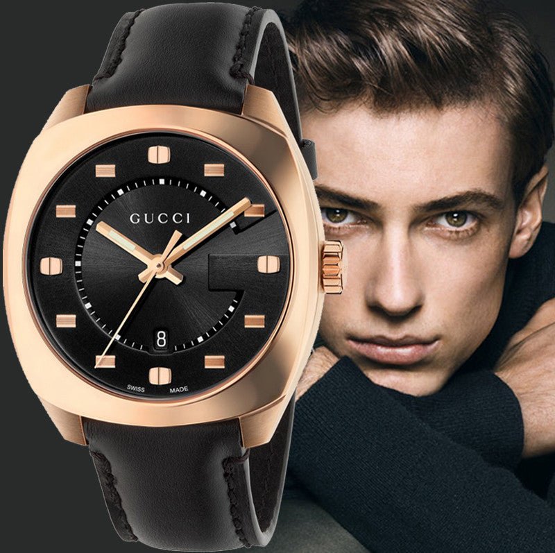 Gucci GG2570 Quartz Black Dial Black Leather Strap Watch For Men - YA142309 Buy Now By Gucci