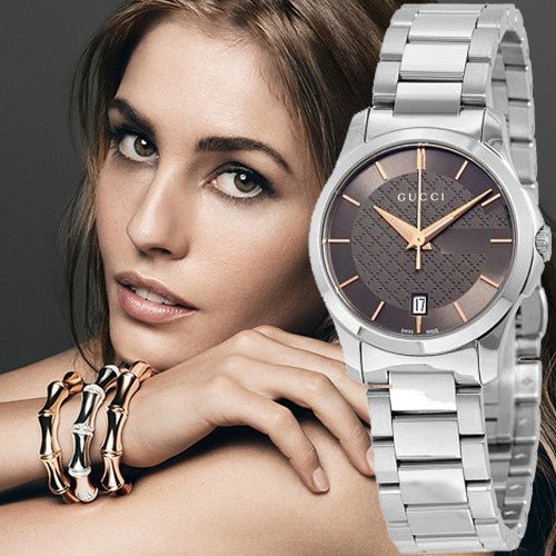 Gucci G Timeless Brown Dial Silver Steel Strap Watch For Women - YA126529 Buy Now By Gucci
