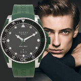 Gucci Dive Black Dial Green Rubber Strap Watch For Men - YA136310 Buy Now By Gucci