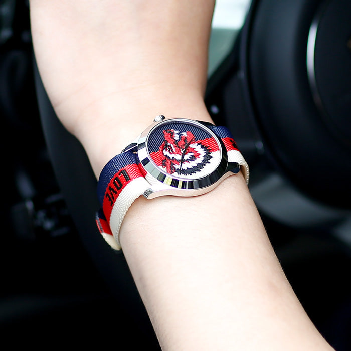 Gucci G Timeless Quartz White Red Blue Dial Multicolored NATO Strap Watch For Men - YA1264059 Buy Now By Gucci