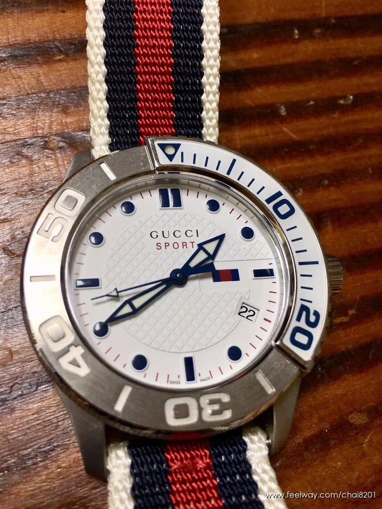 Gucci G Timeless Quartz White Dial Two Tone Nylon Strap Watch for Men - YA126239 Buy Now By Gucci