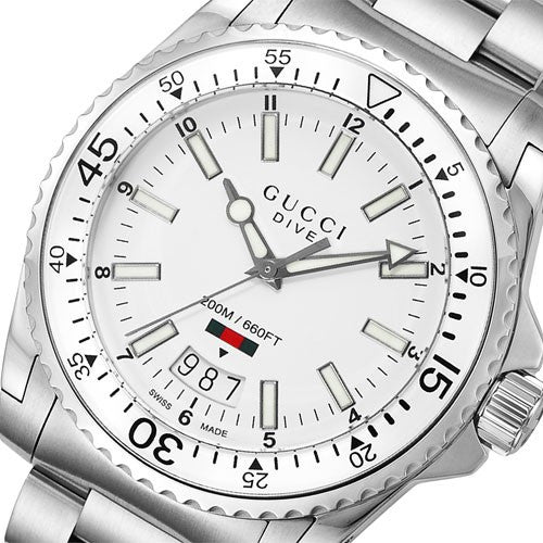 Gucci Dive Quartz White Dial Silver Steel Strap Watch for Men - YA136302 Buy Now By Gucci