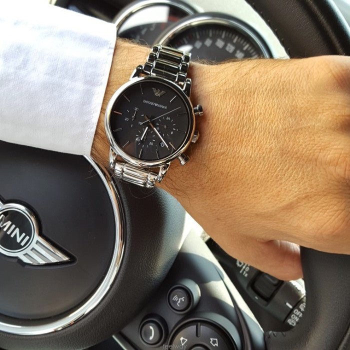 Emporio Armani Chronograph Black Dial Silver Steel Strap Watch For Men - AR1853 Buy Now By Emporio Armani