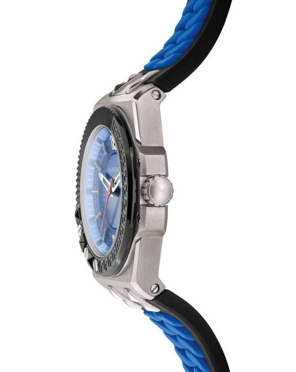Versace Chain Reaction Quartz Blue Dial Blue & Black Leather Strap Watch for Men - VEDY00119 Buy Now By Versace