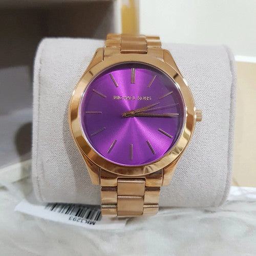 Michael Kors Slim Runway Purple Dial Rose Gold Steel Strap Watch for Women - MK3293 Buy Now By Michael Kors