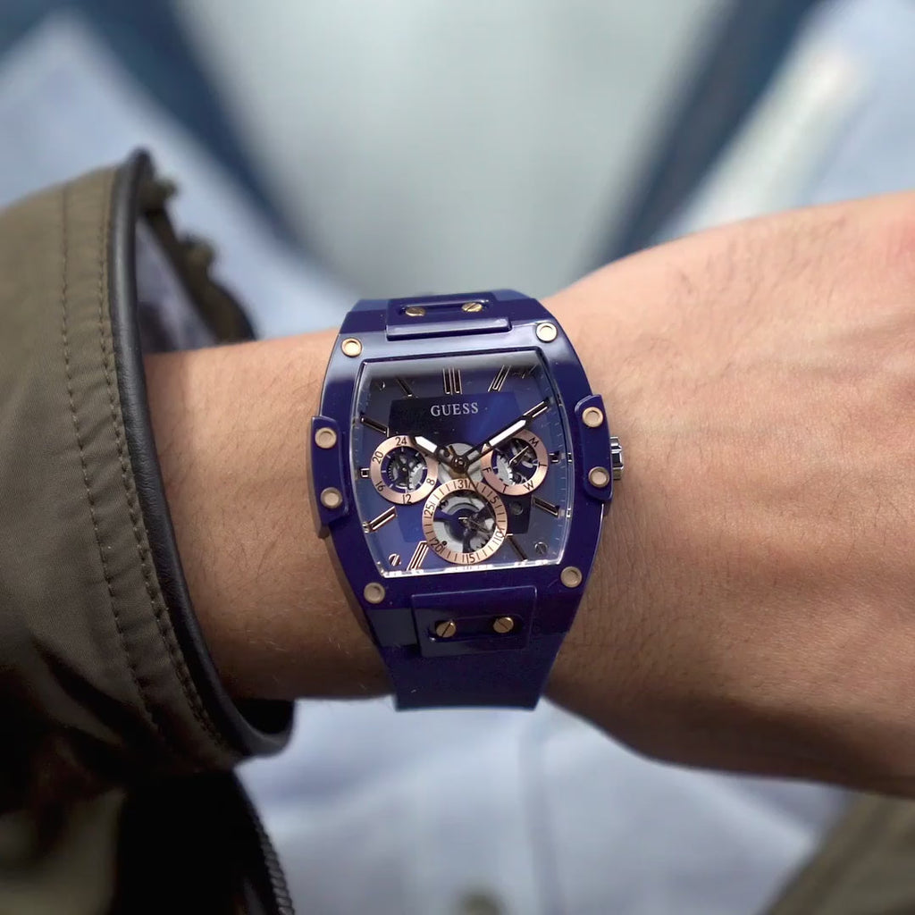 Guess Phoenix Multifunction Blue Dial Blue Rubber Strap Watch for Men - GW0203G7 Buy Now By Guess