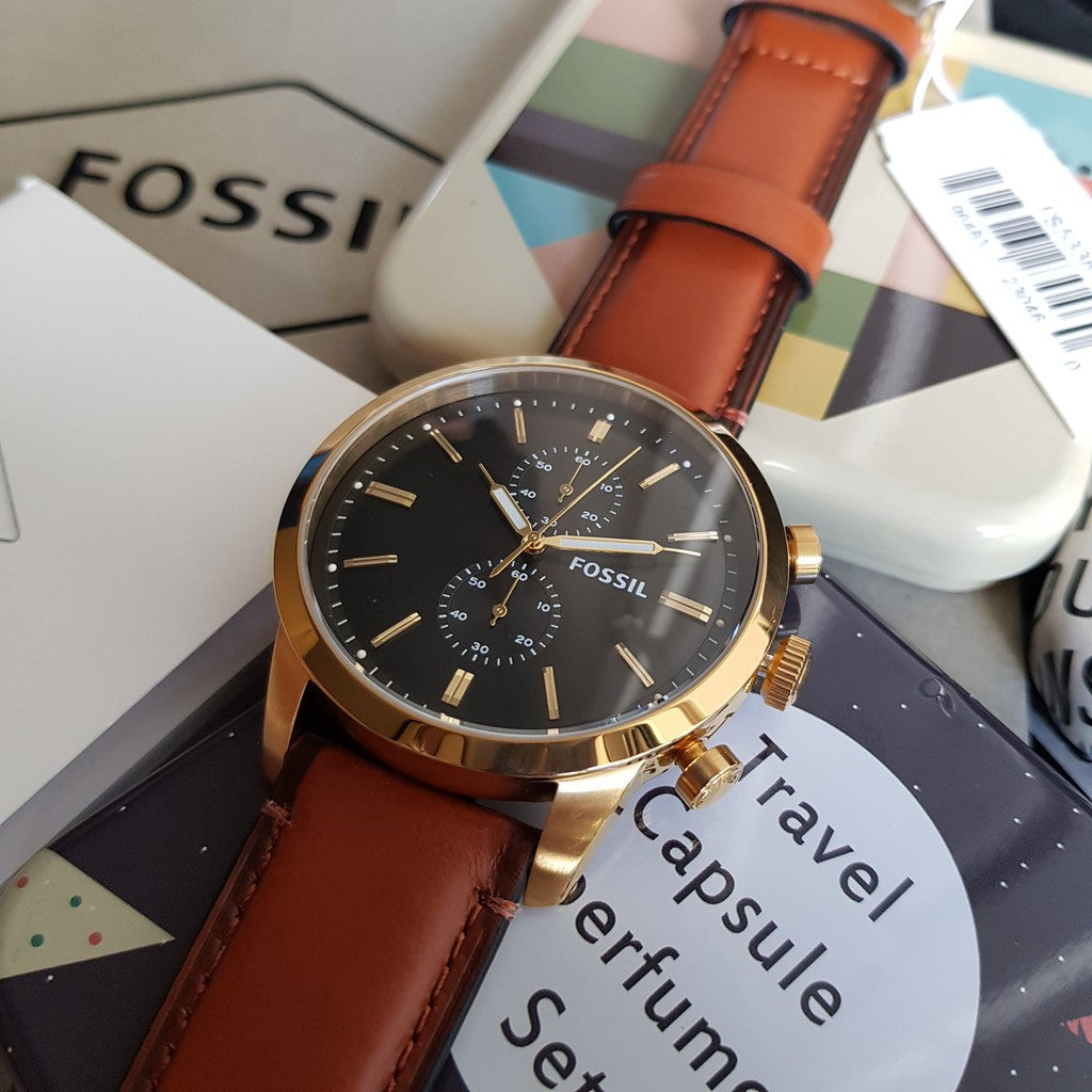 Fossil Townsman Chronograph Black Dial Brown Leather Strap Watch for Men - FS5338 Buy Now By Fossil