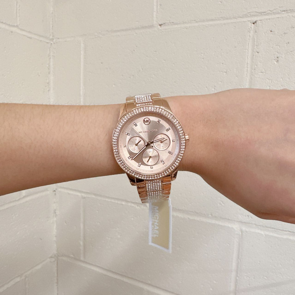 Michael Kors Tibby Chronograph Crystals Rose Gold Dial Rose Gold Steel Strap Watch For Women - MK6826 Buy Now By Michael Kors