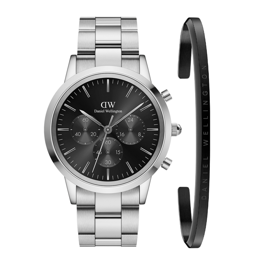 Daniel Wellington Iconic Chronograph Link Black Dial Silver Steel Strap Watch For Men - DW00100645 Buy Now By Daniel Wellington