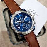 Fossil Bronson Chronograph Luggage Blue Dial Brown Leather Strap Watch for Men - FS5829 Buy Now By Fossil