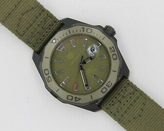 Tag Heuer Aquaracer Automatic Green Dial Khakhi Green Nylon Strap Watch for Men - WAY208E.FC8222 Buy Now By Tag Heuer