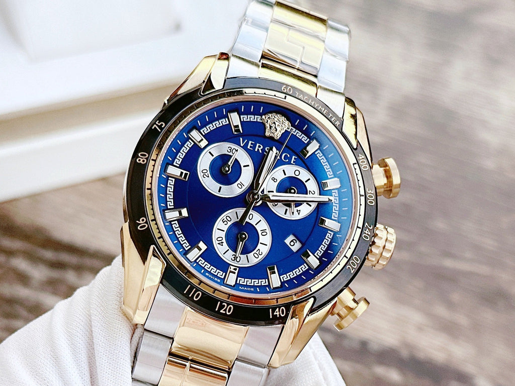 Versace V-Ray Chronograph Quartz Blue Dial Two Tone Steel Strap Watch For Men - VE2I01021 Buy Now By Versace