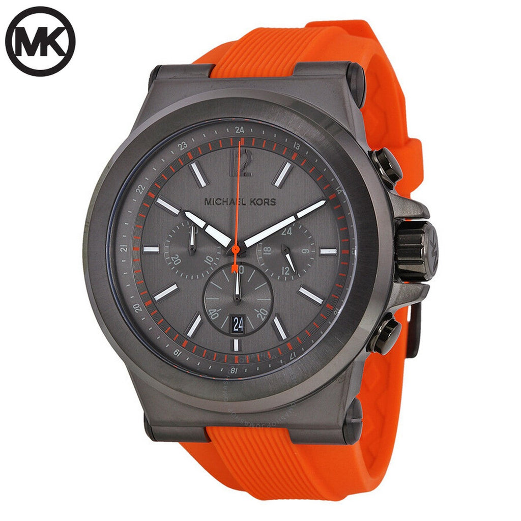 Michael Kors Dylan Chronograph Grey Dial Orange Rubber Strap Watch for Men - MK8296 Buy Now By Michael Kors