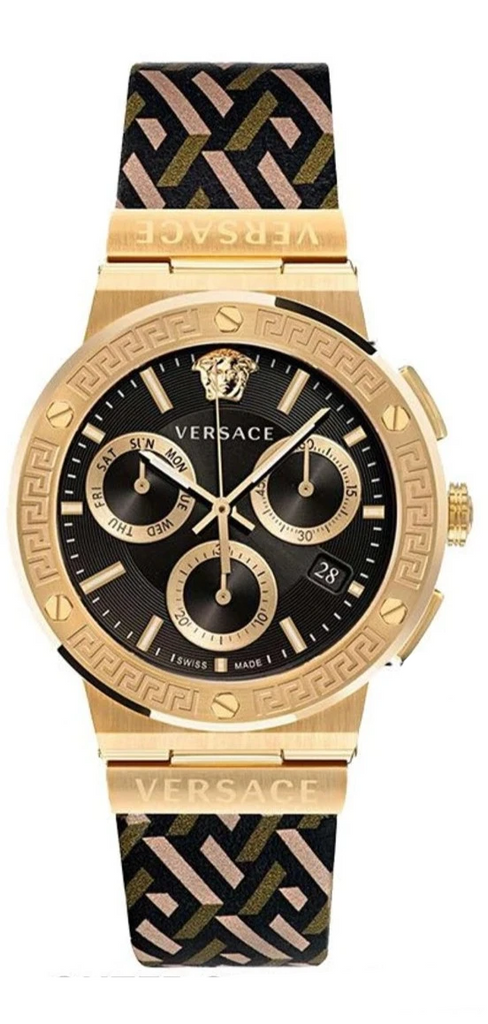 Versace Greca Chronograph Black Dial Brown Leather Strap Watch For Men - VEZ900621 Buy Now By Versace