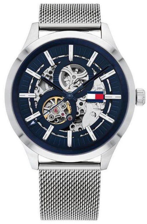 Tommy Hilfiger Spencer Skeleton Black Dial Silver Mesh Bracelet Watch for Men - 1791643 Buy Now By Tommy Hilfiger