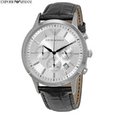 Emporio Armani Classic Chronograph Silver Dial Black Leather Strap Watch For Men - AR2432 Buy Now By Emporio Armani