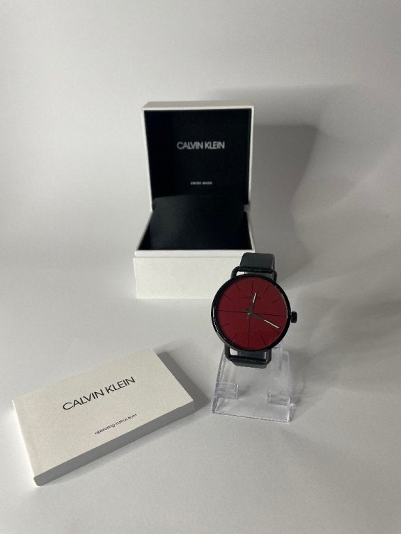 Calvin Klein Even Maroon Dial Black Leather Strap Watch for Men - K7B214CP Buy Now By Calvin Klein