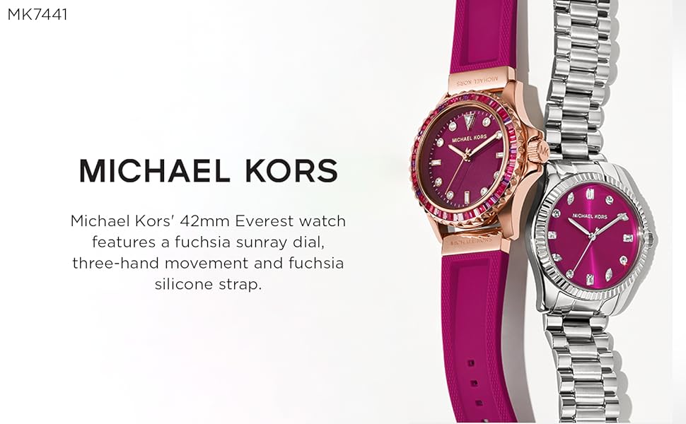 Michael Kors Everest Pave Crystals Pink Dial Pink Rubber Strap Watch for Women - MK7441 Buy Now By Michael Kors