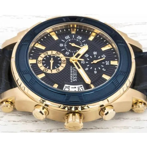 Guess Pinnacle Chronograph Quartz Blue Dial Blue Leather Strap Watch For Men - W0673G2 Buy Now By Guess