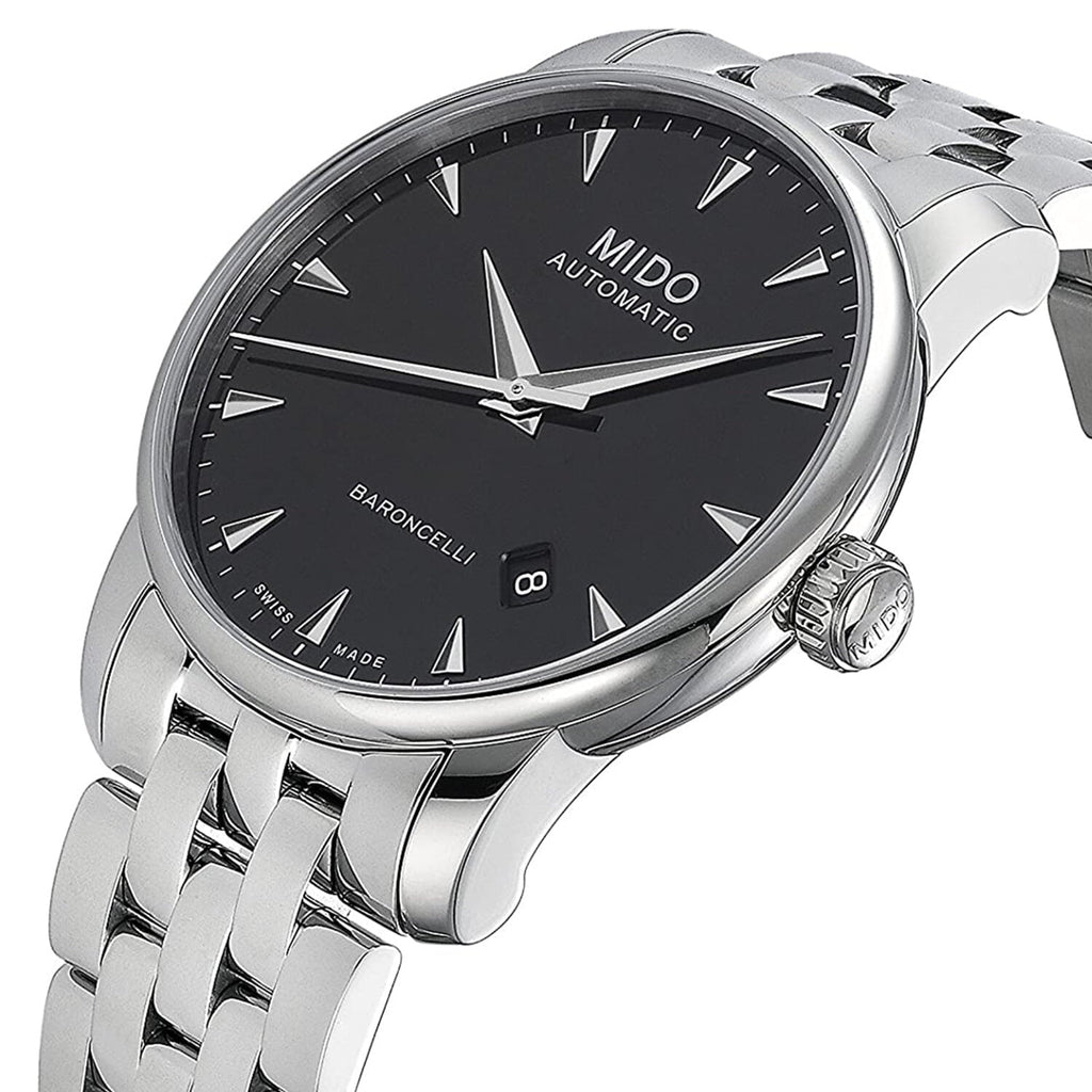 Mido Baroncelli Ii Automatic Black Dial Silver Steel Strap Watch For Men - M8600.4.18.1 Buy Now By Mido