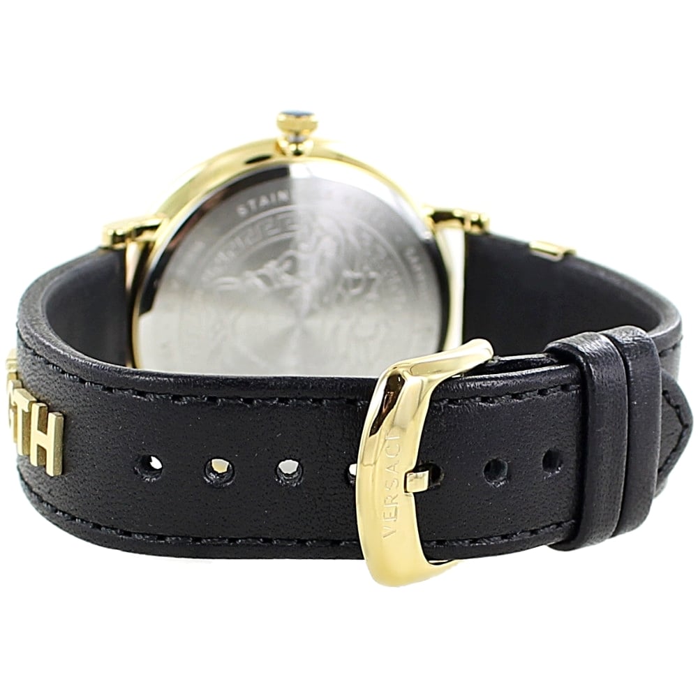 Versace V-Circle Manifesto Edition Black Dial Black Leather Strap Watch for Men - VBQ050017 Buy Now By Versace