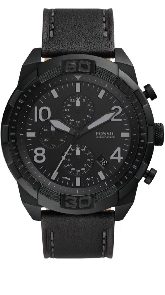 Fossil Bronson Chronograph Black Dial Black Leather Strap Watch for Men - FS5874 Buy Now By Fossil