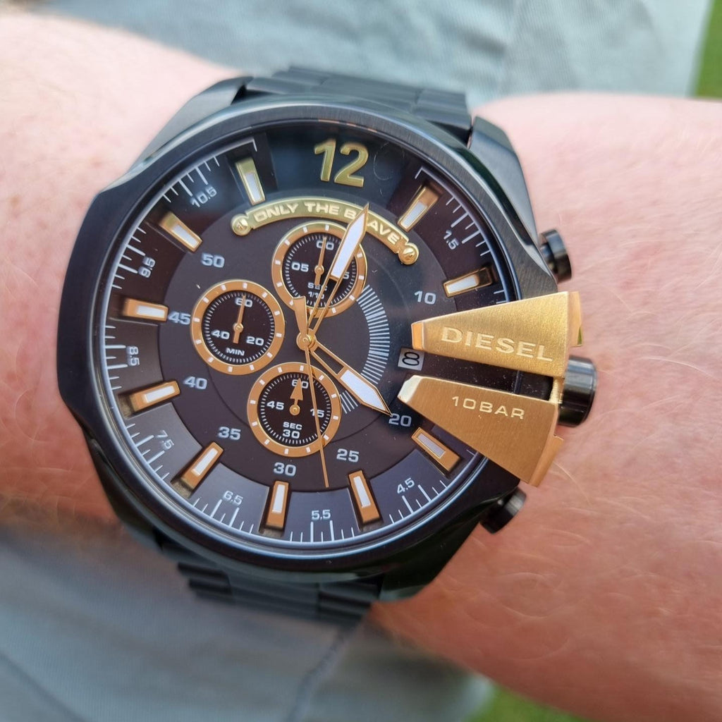 Diesel Mega Chief Chronograph Black Dial Black Steel Strap Watch For Men - DZ4338 Buy Now By Diesel