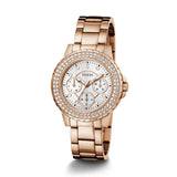 Guess Crown Jewel Multifunction Diamonds White Dial Rose Gold Steel Strap Watch For Women - GW0410L3 Buy Now By Guess