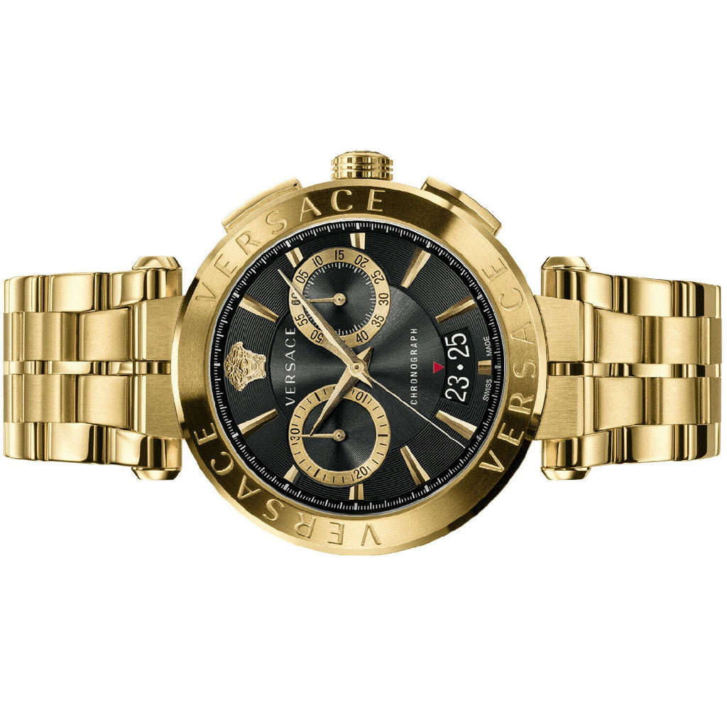 Versace Aion Chronograph Black Dial Gold Steel Strap Watch For Men - VE1D01721 Buy Now By Versace