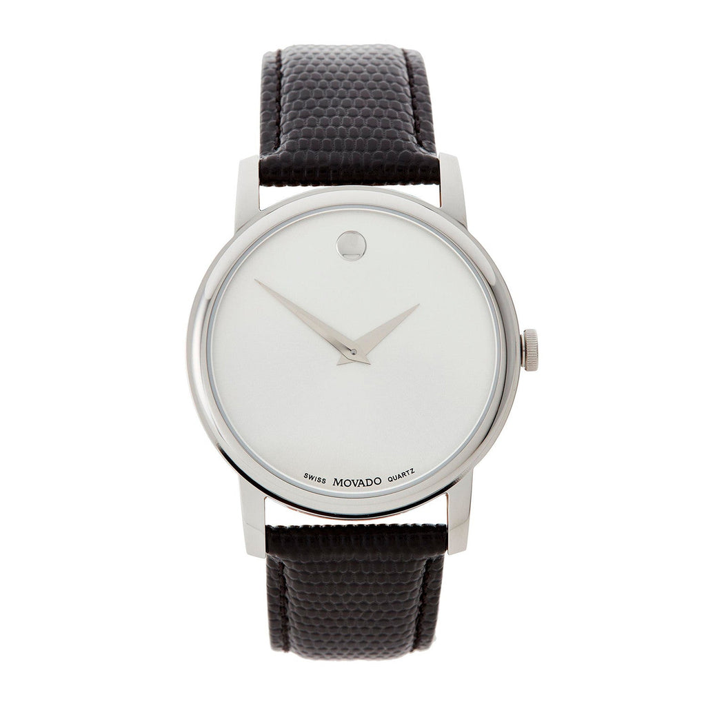 Movado Museum Silver Dial Black Leather Strap Watch For Women - 2100003 Buy Now By Movado