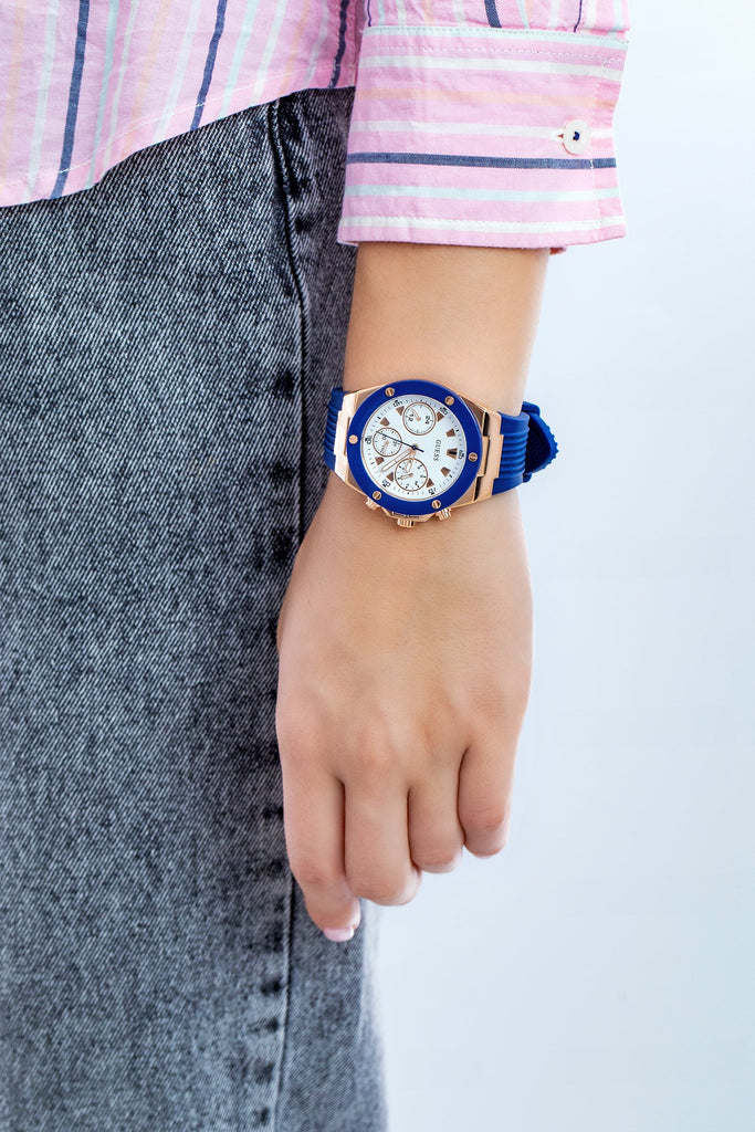 Guess Athena White Dial White Dial Blue Rubber Strap Watch For Women - GW0030L5 Buy Now By Guess