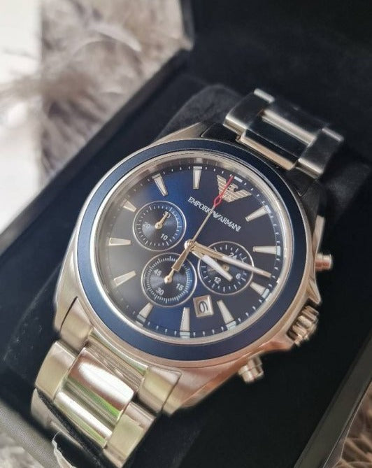 Emporio Armani Sportivo Chronograph Blue Dial Silver Steel Strap Watch For Men - AR6091 Buy Now By Emporio Armani