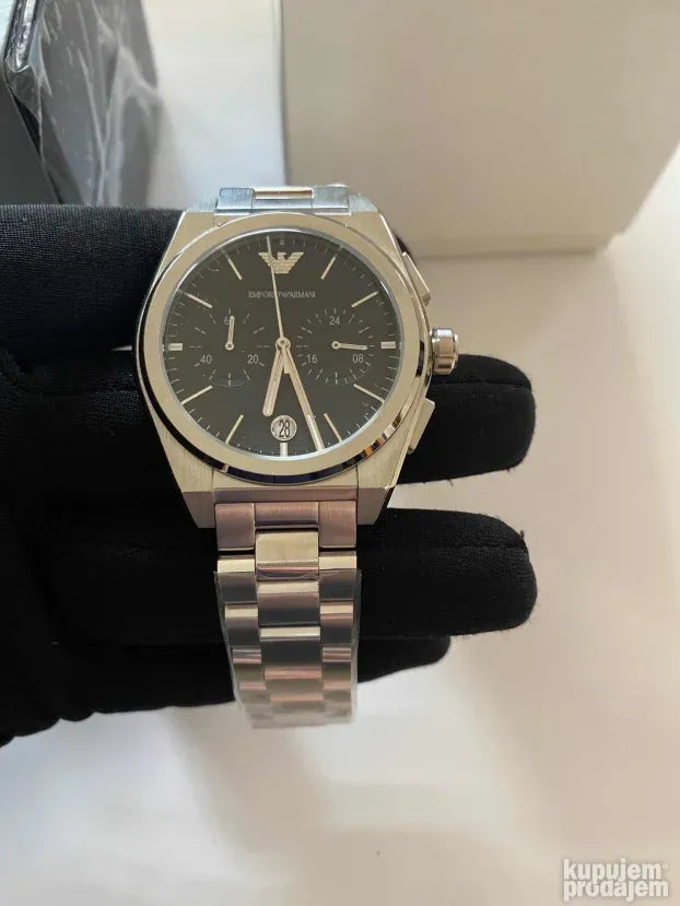 Emporio Armani Federico Chronograph Black Dial Silver Steel Strap Watch For Men - AR11560 Buy Now By Emporio Armani