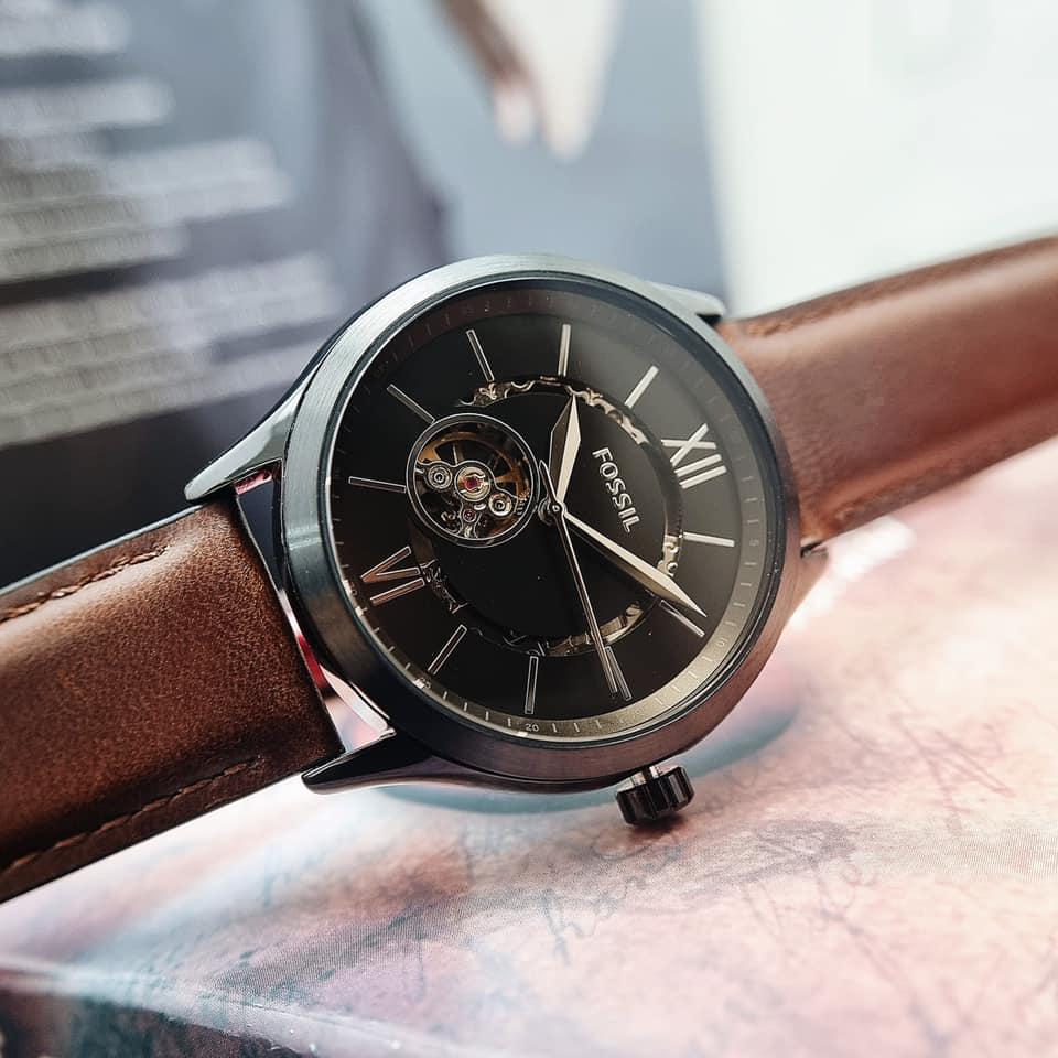Fossil Flynn Automatic Black Dial Brown Leather Strap Watch for Men - BQ2270 Buy Now By Fossil
