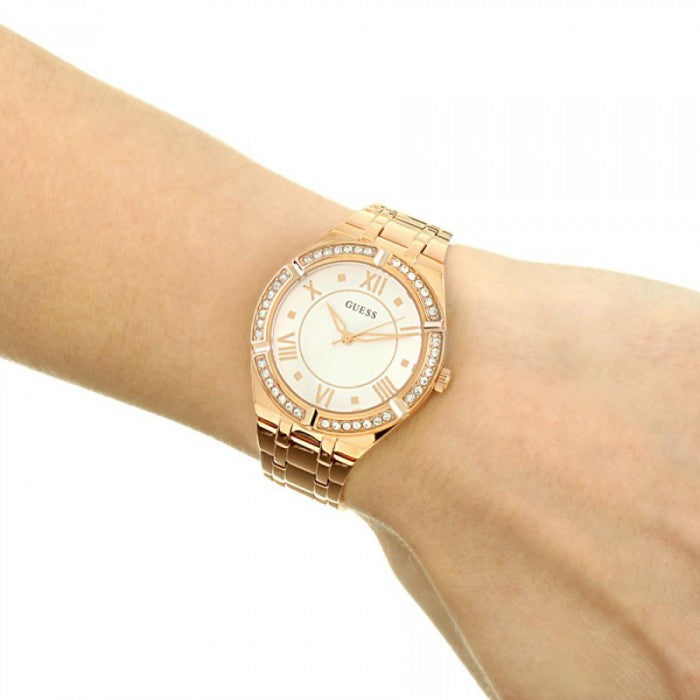 Guess Cosmo Diamonds Silver Dial Rose Gold Steel Strap Watch For Women - GW0033L3 Buy Now By Guess