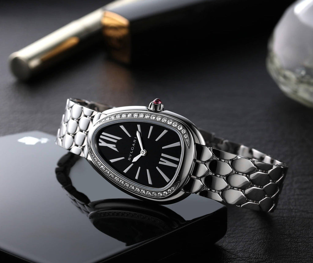 Bvlgari Serpenti Seduttori Diamonds Black Dial Silver Steel Strap Watch for Women - SERPENTI103449 Buy Now By Bvlgari