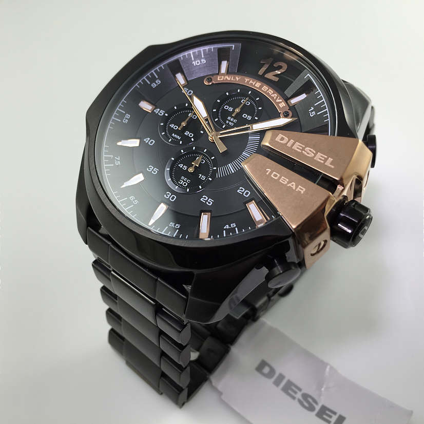 Diesel Mega Chief Chronograph Black Dial Black Steel Strap Watch For Men - DZ4309 Buy Now By Diesel