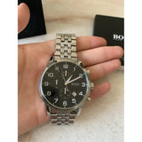 Hugo Boss Aeroliner Chronograph Quartz Black Dial Silver Steel Strap Watch For Men - HB1512446 Buy Now By Hugo Boss